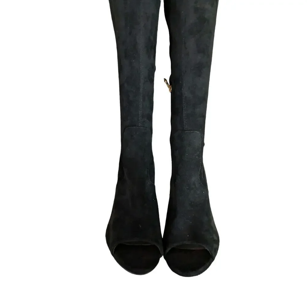 NWOT-1 SHOW! HOT TOMATO! BLACK VEGAN SUEDE  PEEP TOE OVER THE KNEE BOOTS!SZ 7.5M